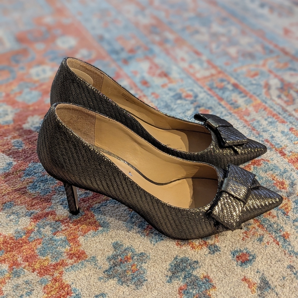 Talbots RSVP Women's 7M Erica Bow Dark Gold Stiletto Heels Lurex Fabric